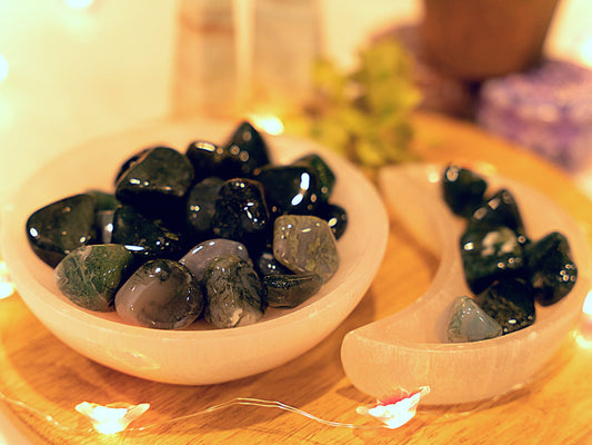 Green Moss Agate Tumbles, Healing Green Moss Agate Crystals, Green Moss Agate Reiki Stones, Green Moss Agate for Heart Chakra & Plant Health